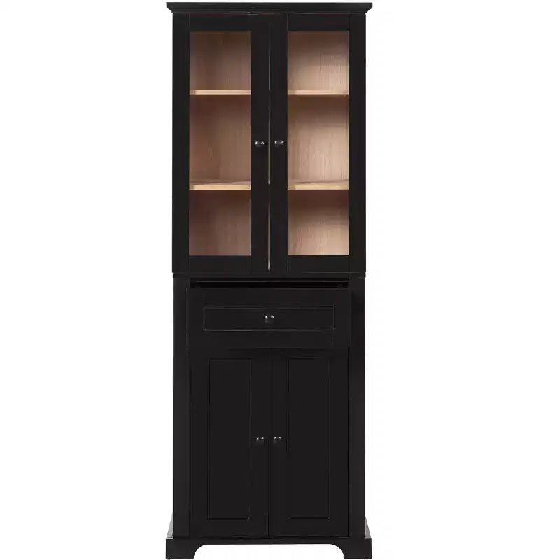 Whisen 67.2 Tall Bathroom Storage Cabinet with Tempered Glass Doors, Adjustable Shelves & Drawer, Soft-Close