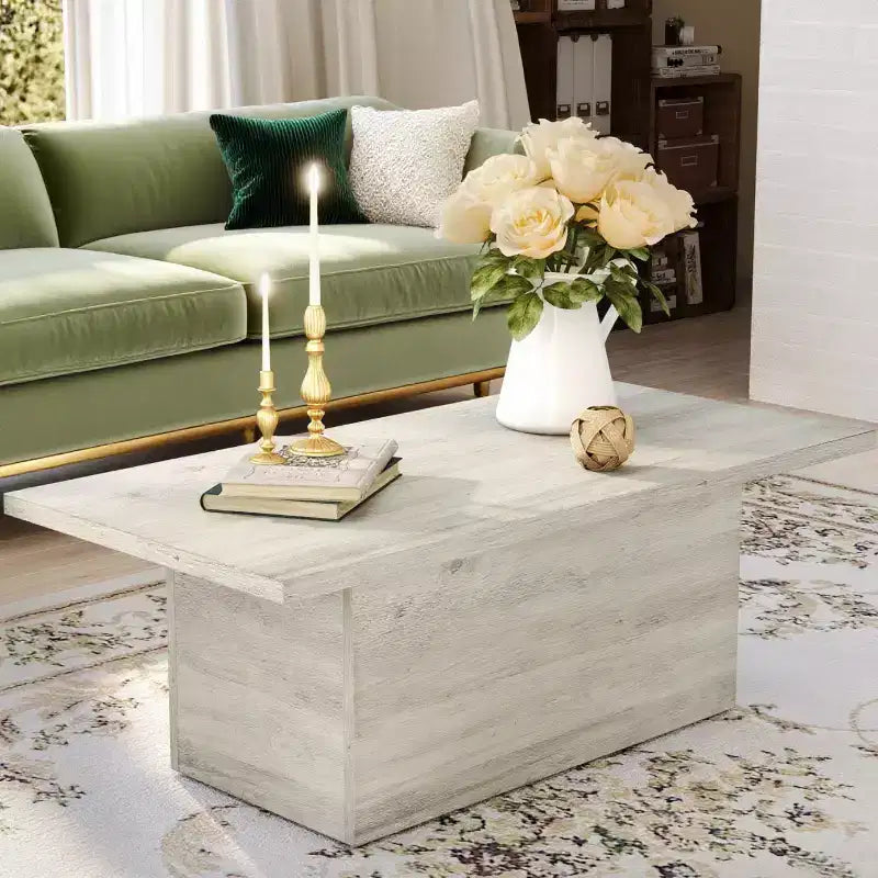 MUUEGM Farmhouse Coffee Table, 35.5 Rustic Wooden Table with Sturdy Frame & Waterproof Top for Living Room