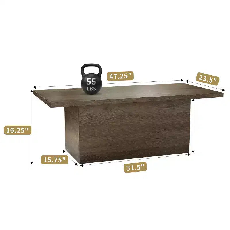 MUUEGM Farmhouse Coffee Table, 35.5 Rustic Wooden Table with Sturdy Frame & Waterproof Top for Living Room