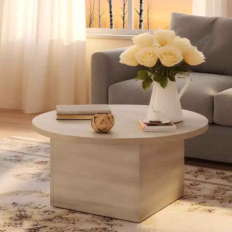 MUUEGM Farmhouse Coffee Table, 35.5 Rustic Wooden Table with Sturdy Frame & Waterproof Top for Living Room