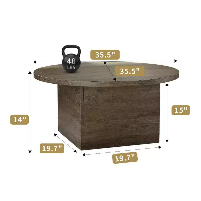 MUUEGM Farmhouse Coffee Table, 35.5 Rustic Wooden Table with Sturdy Frame & Waterproof Top for Living Room