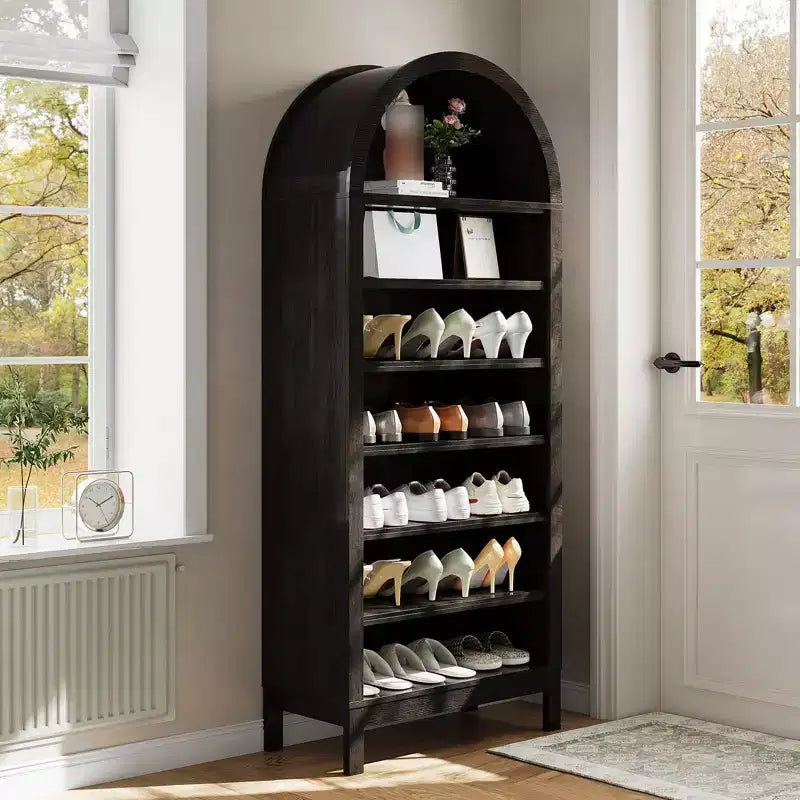 Fulvari 71 Arched Kitchen Pantry Cabinet, 7 Tier Freestanding Bookcase with Adjustable Shelves, Wooden Open Storage Book Shelf