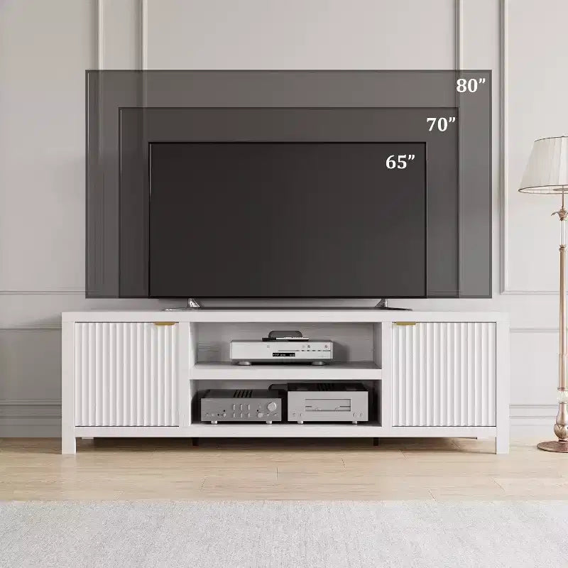 Acekool 70 Modern Fluted TV Stand for TVs up to 80, Media Console with Storage Cabinets, Adjustable Shelves, Entertainment Center