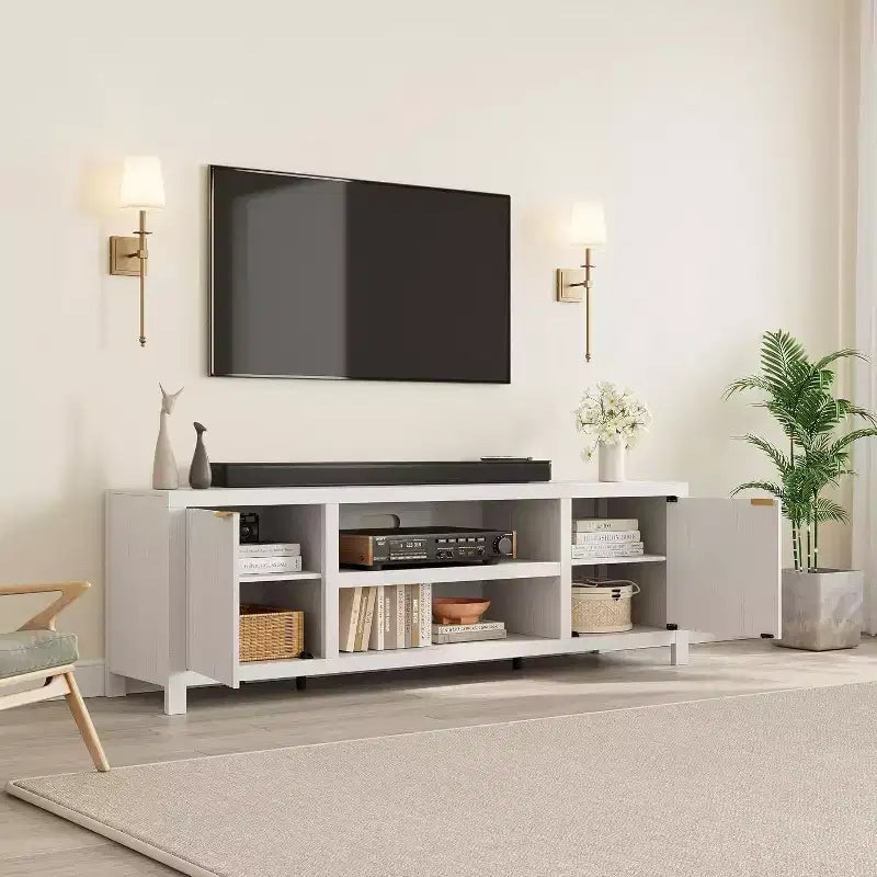 Acekool 70 Modern Fluted TV Stand for TVs up to 80, Media Console with Storage Cabinets, Adjustable Shelves, Entertainment Center
