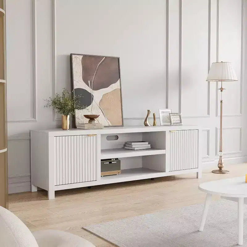 Acekool 70 Modern Fluted TV Stand for TVs up to 80, Media Console with Storage Cabinets, Adjustable Shelves, Entertainment Center
