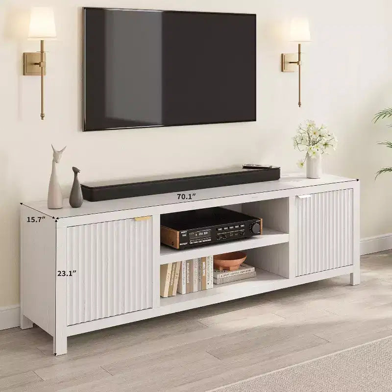 Acekool 70 Modern Fluted TV Stand for TVs up to 80, Media Console with Storage Cabinets, Adjustable Shelves, Entertainment Center