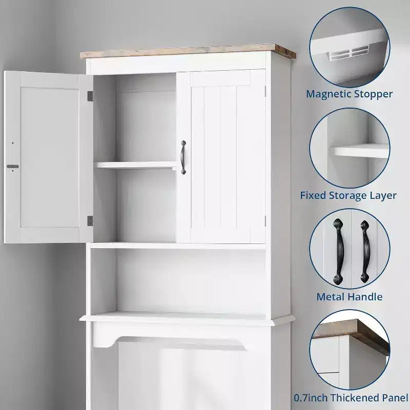 Acekool 23.6 x 8.5 x 66.3 Inch Over-the-Toilet Storage Cabinet, Bathroom Organizer with Double Doors, Adjustable Shelf & Open Shelf, Engineered Wood