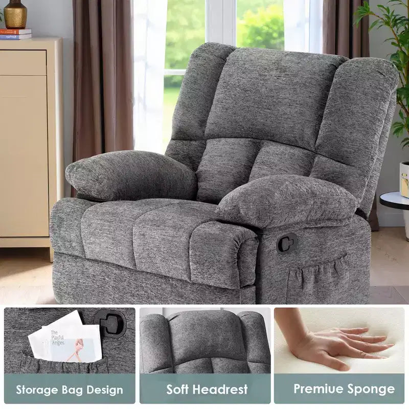 MAYEERTY Limestone Oversized Rocking Recliner Chair For Adults Living Room