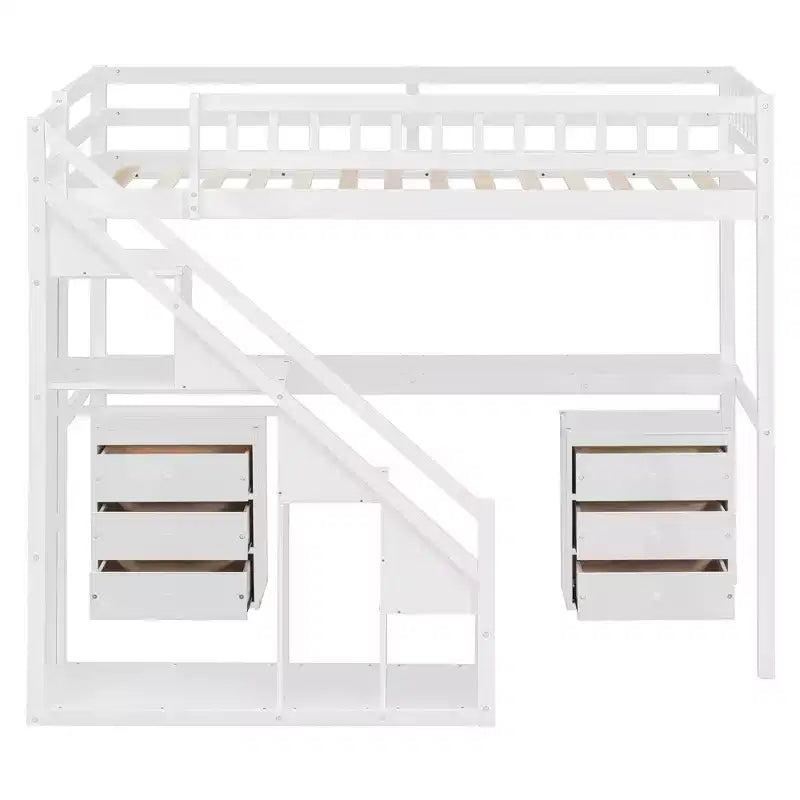 Twin/Full Loft Bed with Desk, LED Light Strip & Two Chest of Drawers - ModernLuxe
