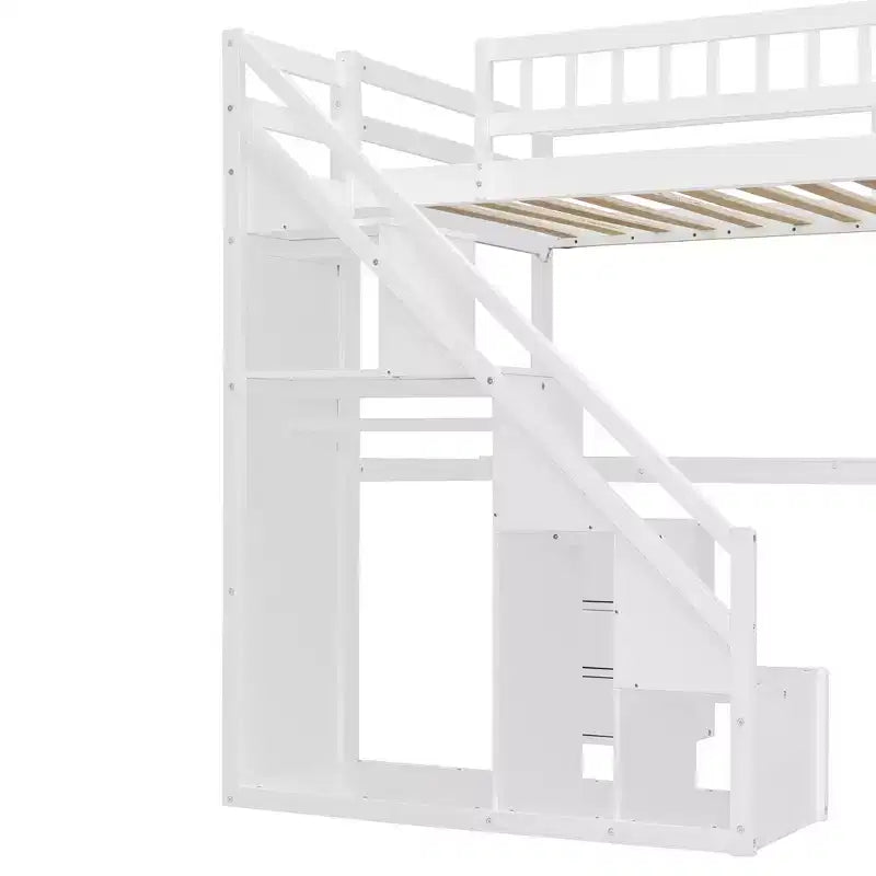 Twin/Full Loft Bed with Desk, LED Light Strip & Two Chest of Drawers - ModernLuxe