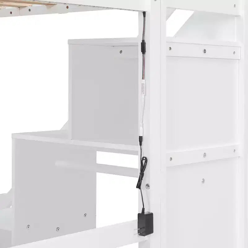 Twin/Full Loft Bed with Desk, LED Light Strip & Two Chest of Drawers - ModernLuxe