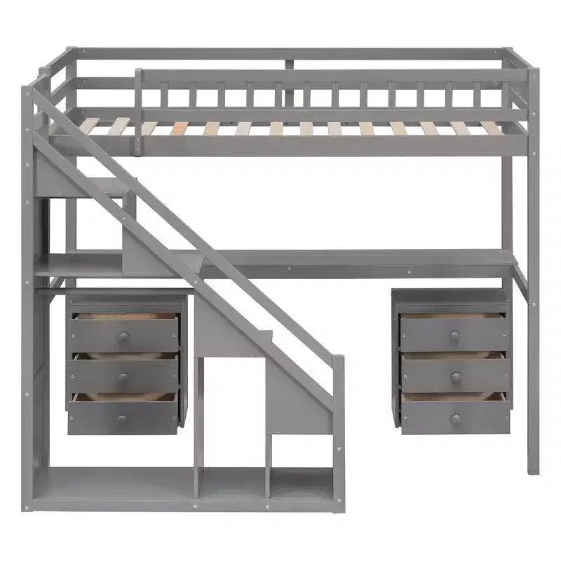 Twin/Full Loft Bed with Desk, LED Light Strip & Two Chest of Drawers - ModernLuxe