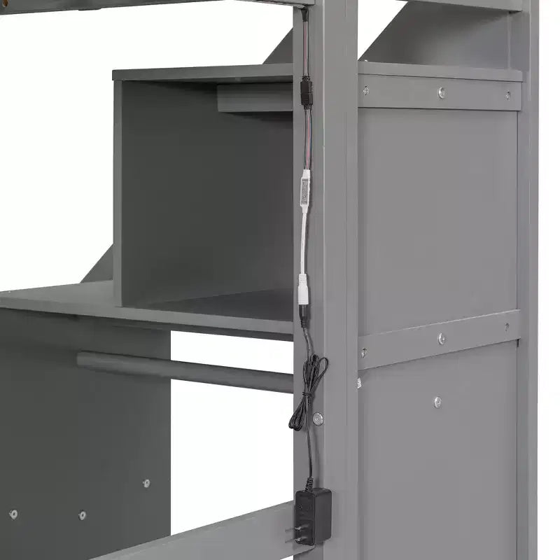 Twin/Full Loft Bed with Desk, LED Light Strip & Two Chest of Drawers - ModernLuxe
