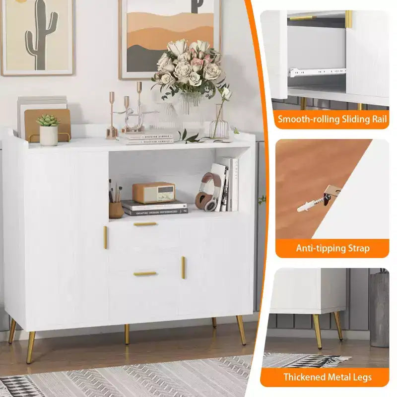 Buffet Sideboard, Modern Storage Cabinet, Accent Cabinet with Drawers and Doors, Console Table with Doors and Shelves