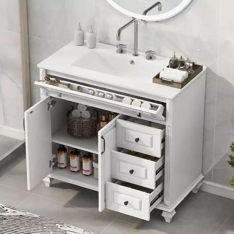 MAYEERTY 24 Bathroom Vanity with Sink Solid Wood MDF 2 Drawers 1 Door Adjustable Shelf Gray
