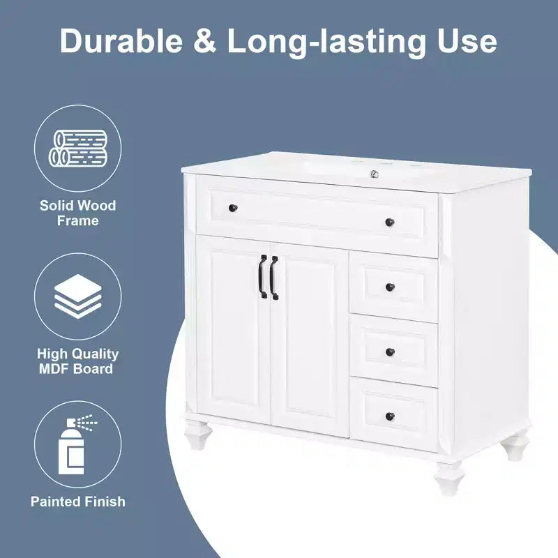 MAYEERTY 24 Bathroom Vanity with Sink Solid Wood MDF 2 Drawers 1 Door Adjustable Shelf Gray