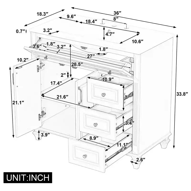 MAYEERTY 24 Bathroom Vanity with Sink Solid Wood MDF 2 Drawers 1 Door Adjustable Shelf Gray