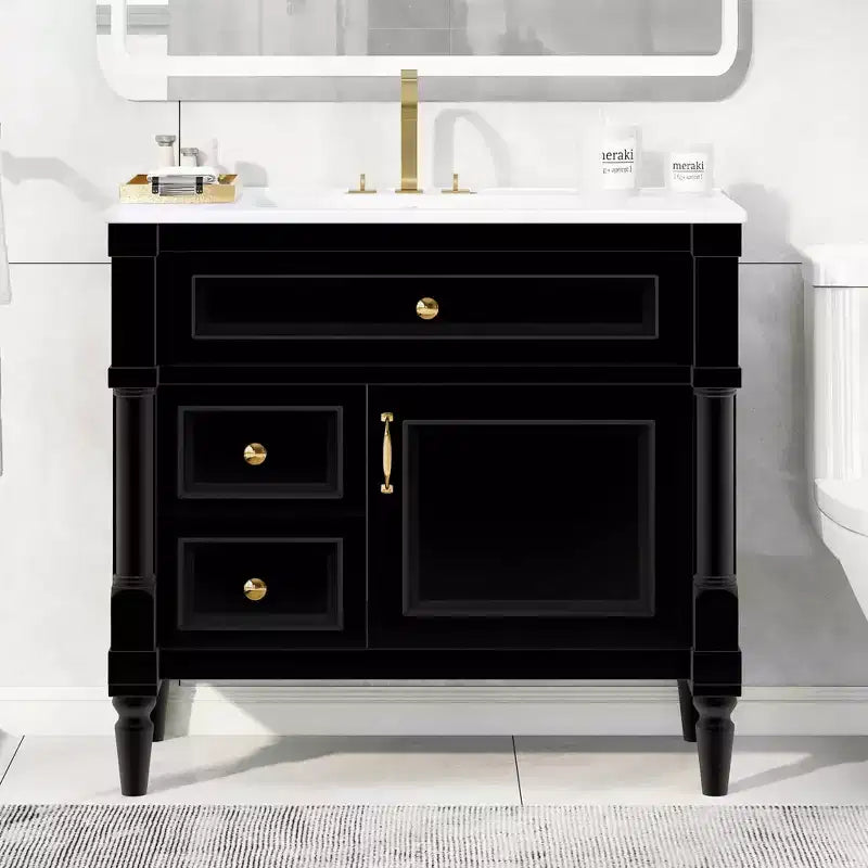 MAYEERTY 24 Bathroom Vanity with Sink Solid Wood MDF 2 Drawers 1 Door Adjustable Shelf Gray