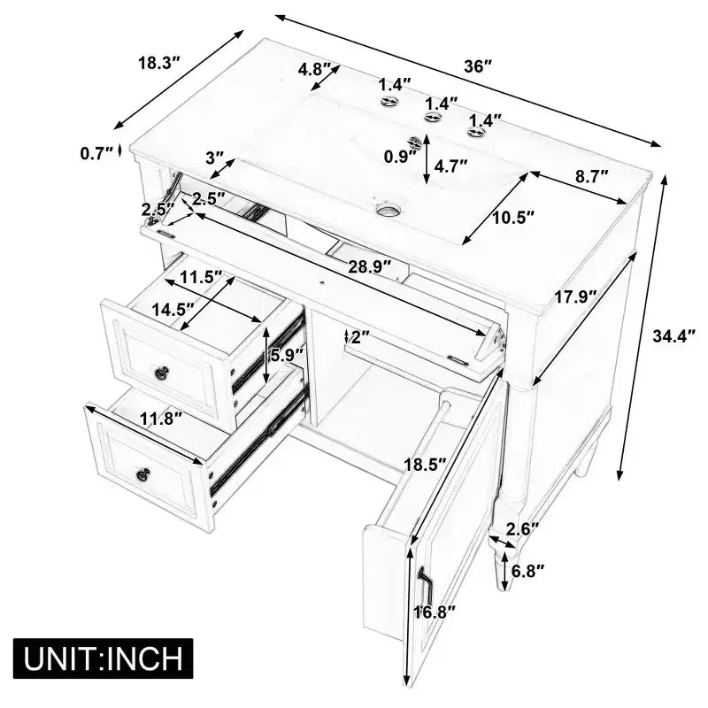MAYEERTY 24 Bathroom Vanity with Sink Solid Wood MDF 2 Drawers 1 Door Adjustable Shelf Gray
