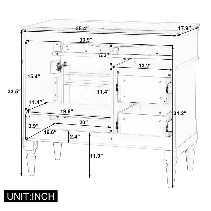 MAYEERTY 24 Bathroom Vanity with Sink Solid Wood MDF 2 Drawers 1 Door Adjustable Shelf Gray