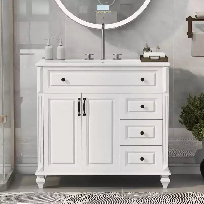 MAYEERTY 24 Bathroom Vanity with Sink Solid Wood MDF 2 Drawers 1 Door Adjustable Shelf Gray