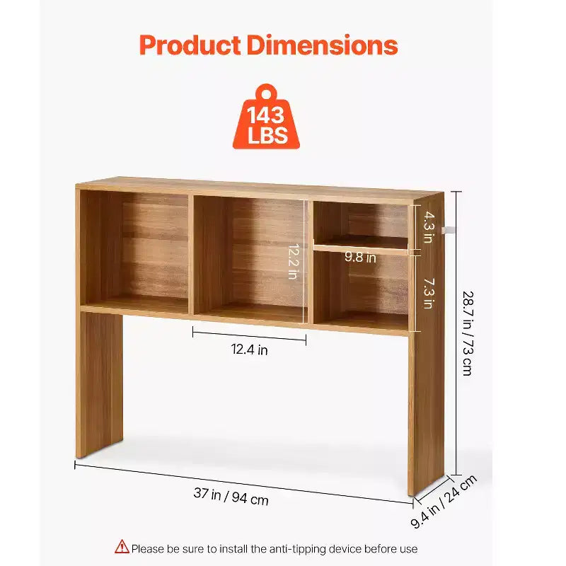 VEVOR Desktop Bookshelf, 1-Tier Wood Desktop Storage Organizer, 37 x 9.4 x 28.7 Office Storage Rack Wood Display Shelf, Brown