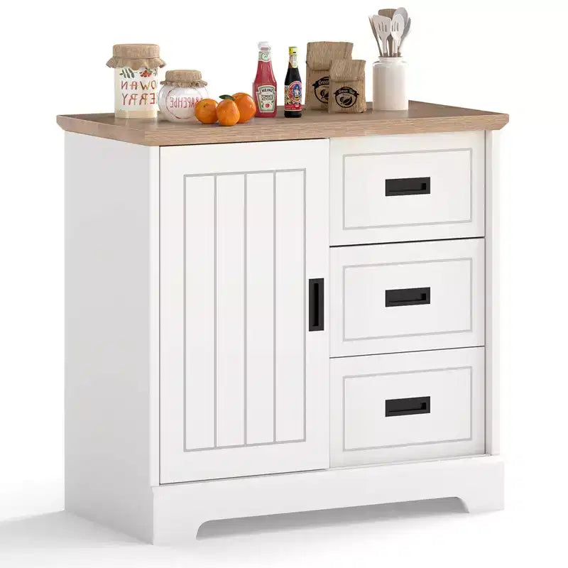 Costway Farmhouse Sideboard Buffet Cabinet with Sliding Doors 3 Drawers Adjustable Shelf