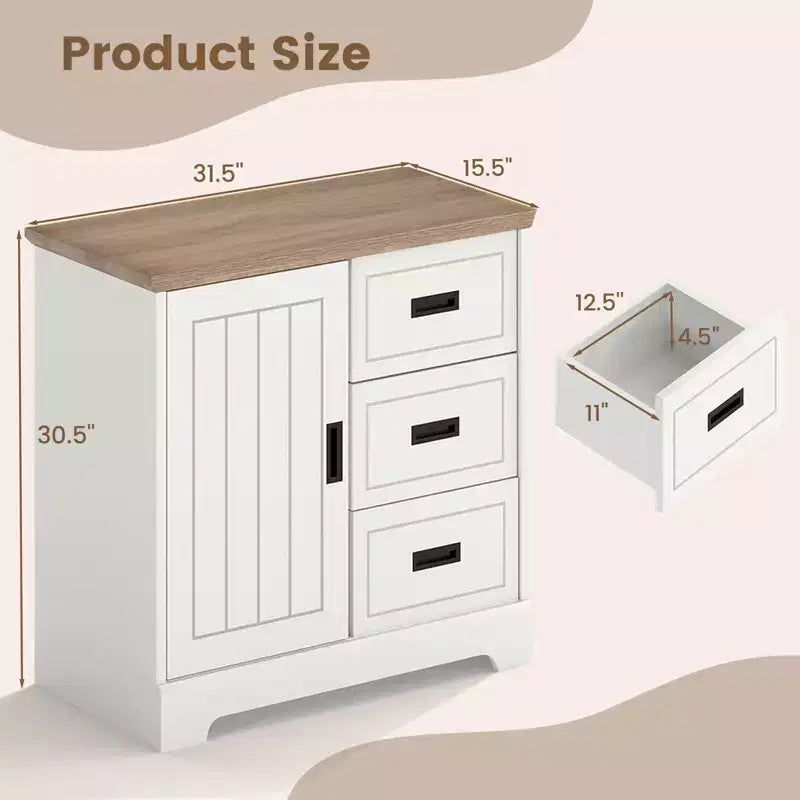 Costway Farmhouse Sideboard Buffet Cabinet with Sliding Doors 3 Drawers Adjustable Shelf