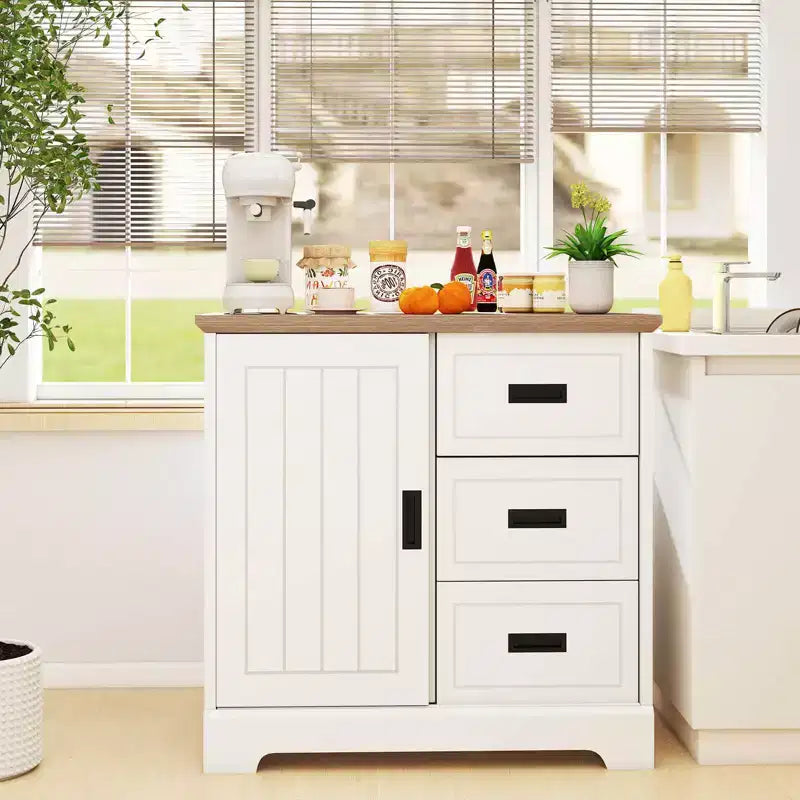 Costway Farmhouse Sideboard Buffet Cabinet with Sliding Doors 3 Drawers Adjustable Shelf