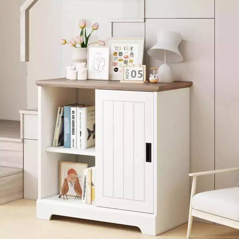 Costway Farmhouse Sideboard Buffet Cabinet with Sliding Doors 3 Drawers Adjustable Shelf