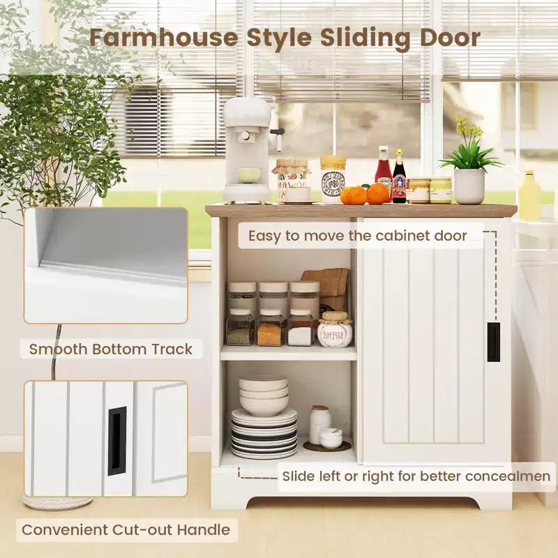 Costway Farmhouse Sideboard Buffet Cabinet with Sliding Doors 3 Drawers Adjustable Shelf