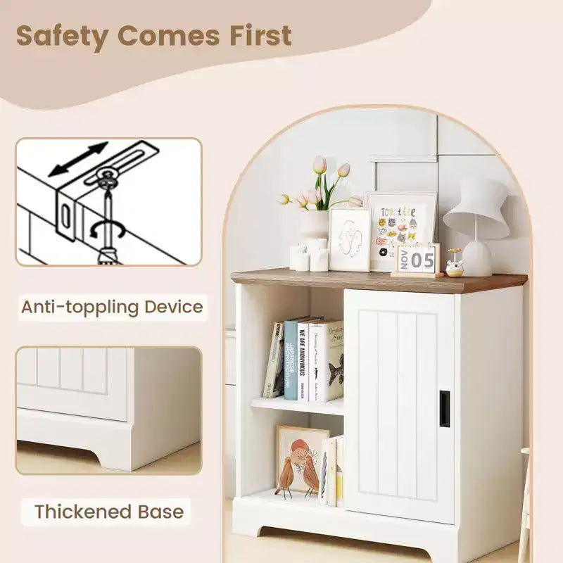 Costway Farmhouse Sideboard Buffet Cabinet with Sliding Doors 3 Drawers Adjustable Shelf
