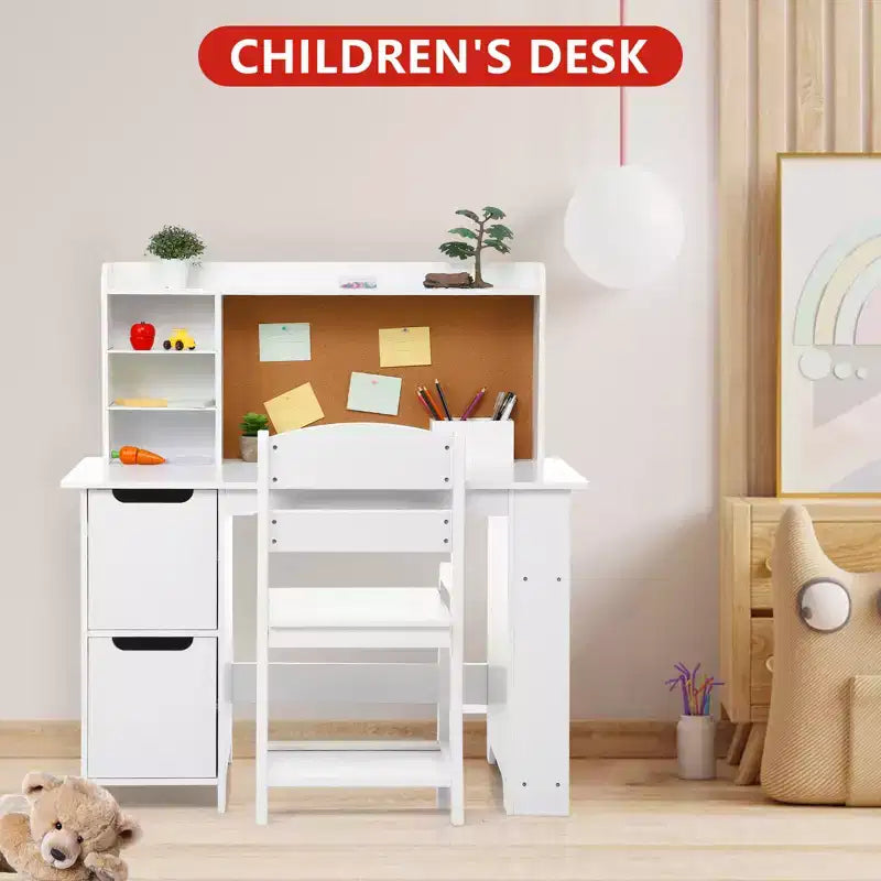 COZONY Kids Vanity Desk with Mirror & Lights, White Princess Makeup Vanity with Chair, Storage Shelves & Drawers, Study Desk Set for Girls & Boys