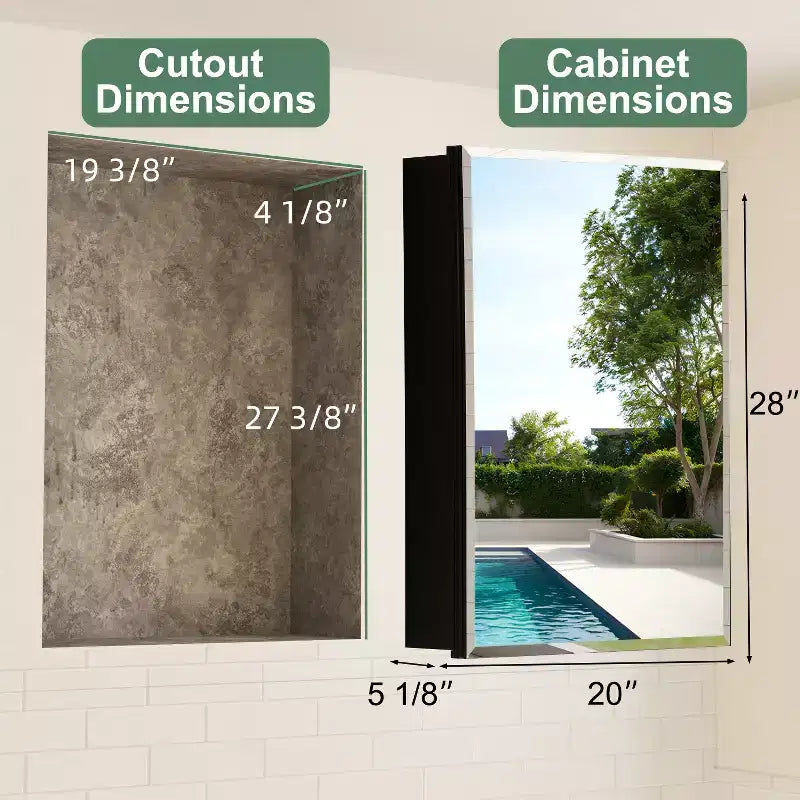 Belle Bathroom Medicine Cabinet with Beveled Mirror, Recessed or Wall Mount, Adjustable Tempered Glass Shelves