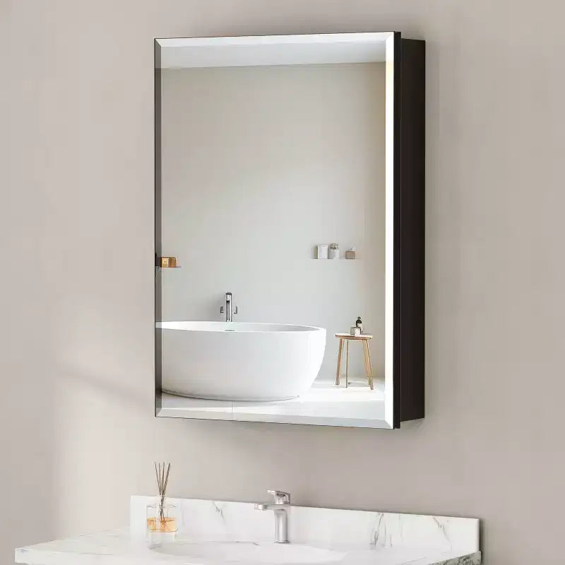 Belle Bathroom Medicine Cabinet with Beveled Mirror, Recessed or Wall Mount, Adjustable Tempered Glass Shelves