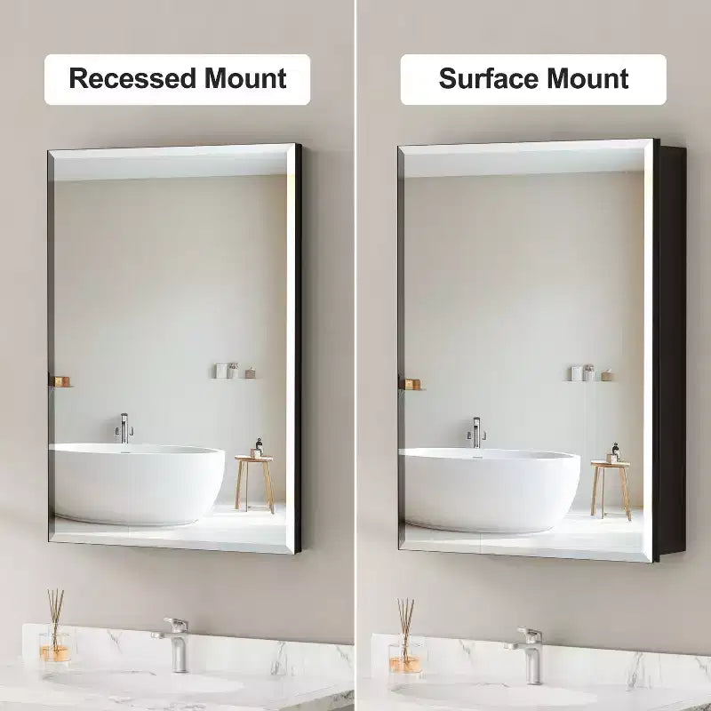 Belle Bathroom Medicine Cabinet with Beveled Mirror, Recessed or Wall Mount, Adjustable Tempered Glass Shelves