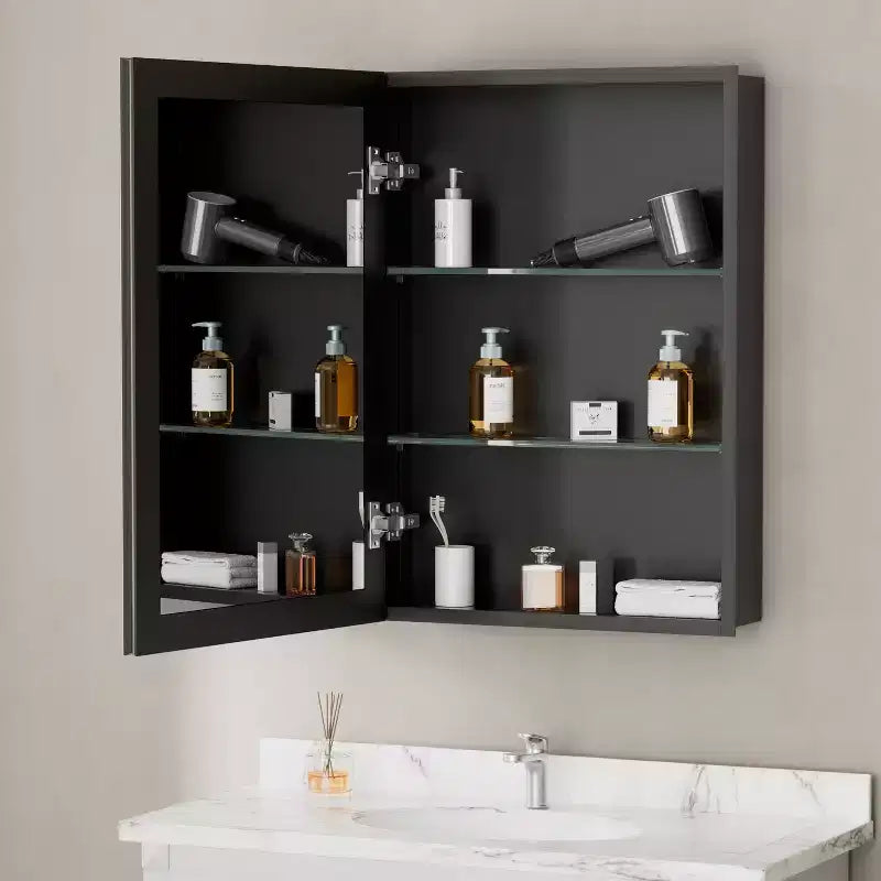 Belle Bathroom Medicine Cabinet with Beveled Mirror, Recessed or Wall Mount, Adjustable Tempered Glass Shelves