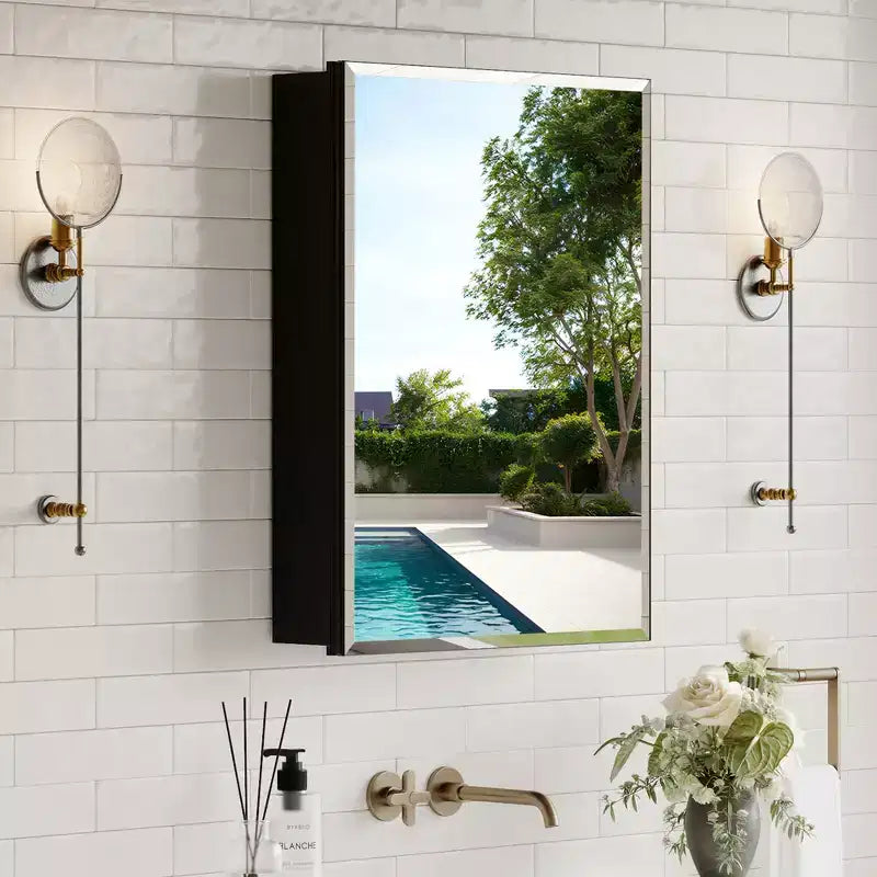 Belle Bathroom Medicine Cabinet with Beveled Mirror, Recessed or Wall Mount, Adjustable Tempered Glass Shelves