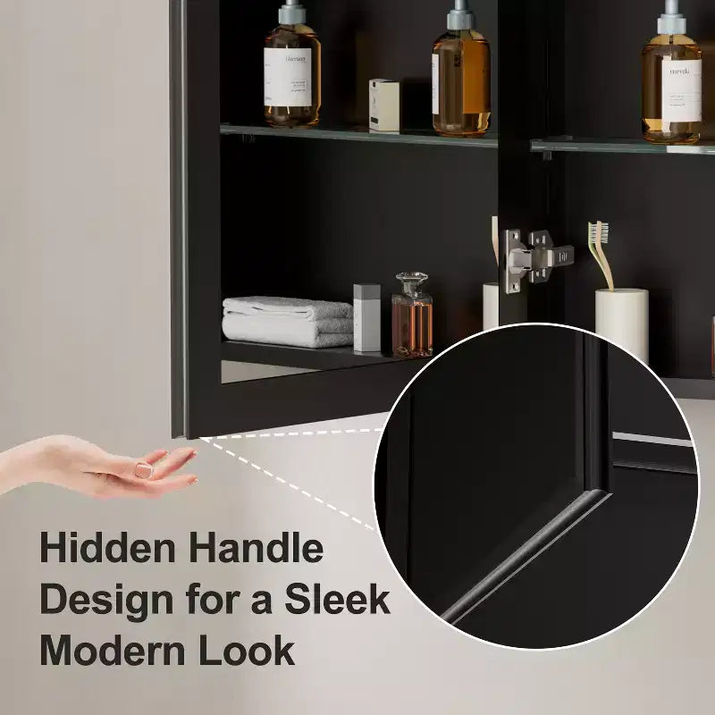 Belle Bathroom Medicine Cabinet with Beveled Mirror, Recessed or Wall Mount, Adjustable Tempered Glass Shelves