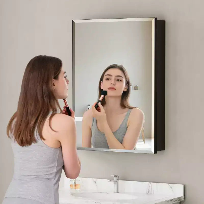 Belle Bathroom Medicine Cabinet with Beveled Mirror, Recessed or Wall Mount, Adjustable Tempered Glass Shelves