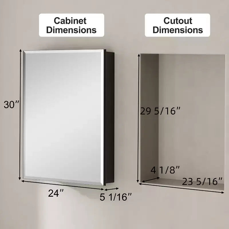 Belle Bathroom Medicine Cabinet with Beveled Mirror, Recessed or Wall Mount, Adjustable Tempered Glass Shelves