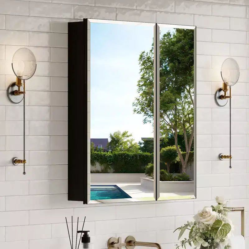Belle Bathroom Medicine Cabinet with Beveled Mirror, Recessed or Wall Mount, Adjustable Tempered Glass Shelves