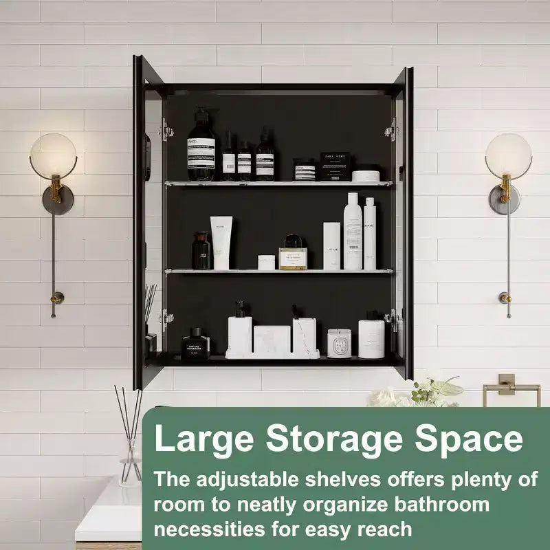 Belle Bathroom Medicine Cabinet with Beveled Mirror, Recessed or Wall Mount, Adjustable Tempered Glass Shelves