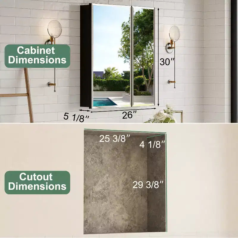 Belle Bathroom Medicine Cabinet with Beveled Mirror, Recessed or Wall Mount, Adjustable Tempered Glass Shelves