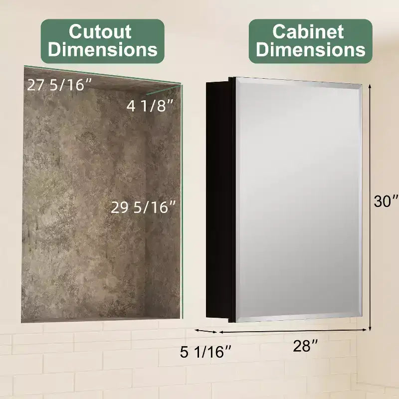 Belle Bathroom Medicine Cabinet with Beveled Mirror, Recessed or Wall Mount, Adjustable Tempered Glass Shelves