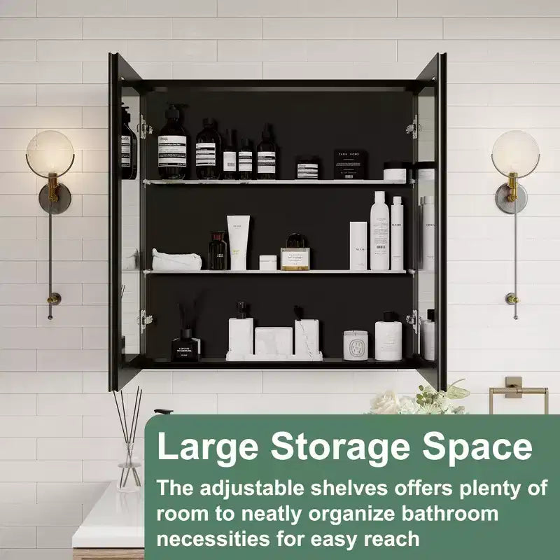 Belle Bathroom Medicine Cabinet with Beveled Mirror, Recessed or Wall Mount, Adjustable Tempered Glass Shelves