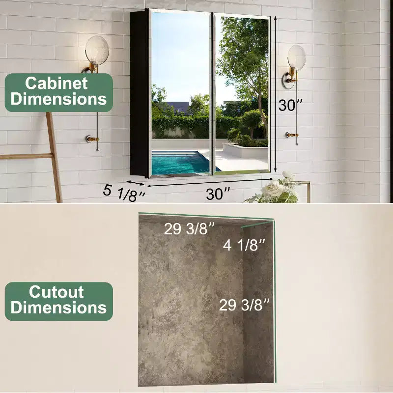 Belle Bathroom Medicine Cabinet with Beveled Mirror, Recessed or Wall Mount, Adjustable Tempered Glass Shelves