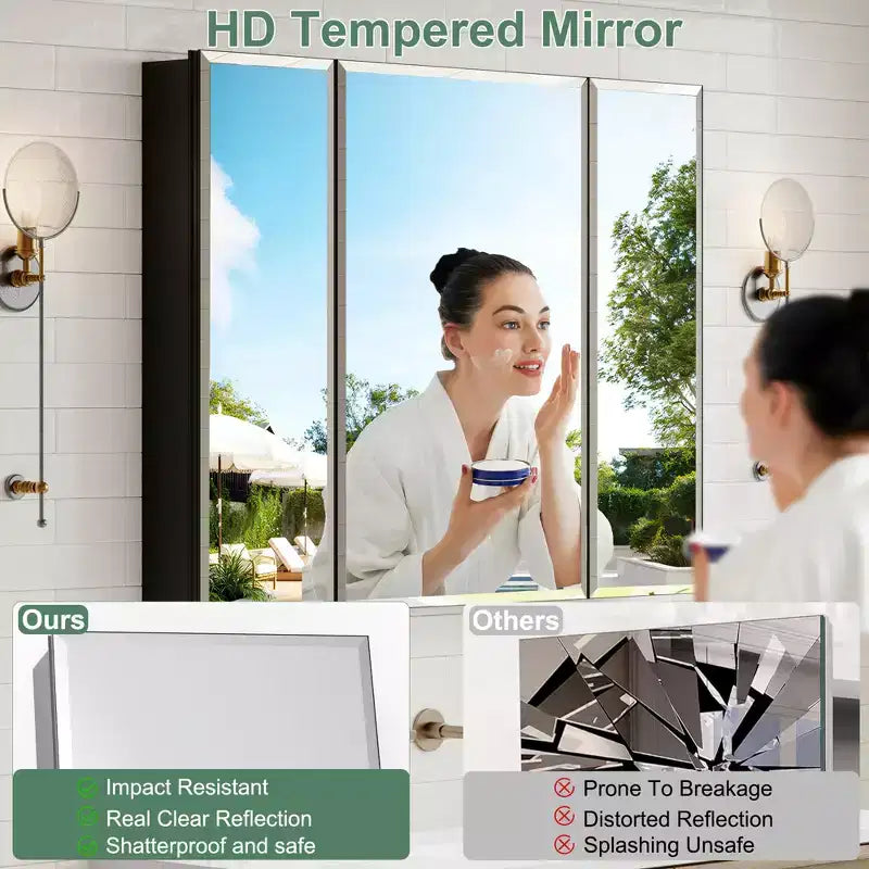 Belle Bathroom Medicine Cabinet with Beveled Mirror, Recessed or Wall Mount, Adjustable Tempered Glass Shelves