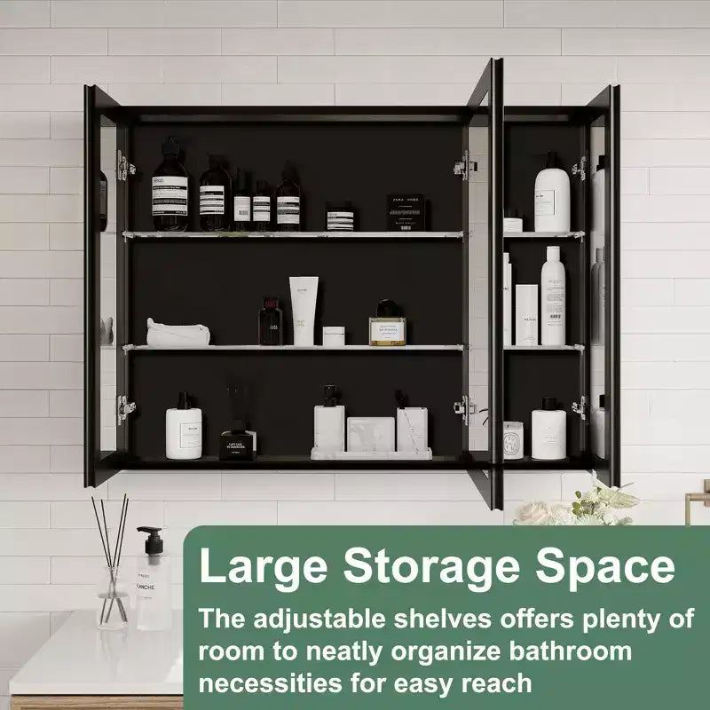 Belle Bathroom Medicine Cabinet with Beveled Mirror, Recessed or Wall Mount, Adjustable Tempered Glass Shelves