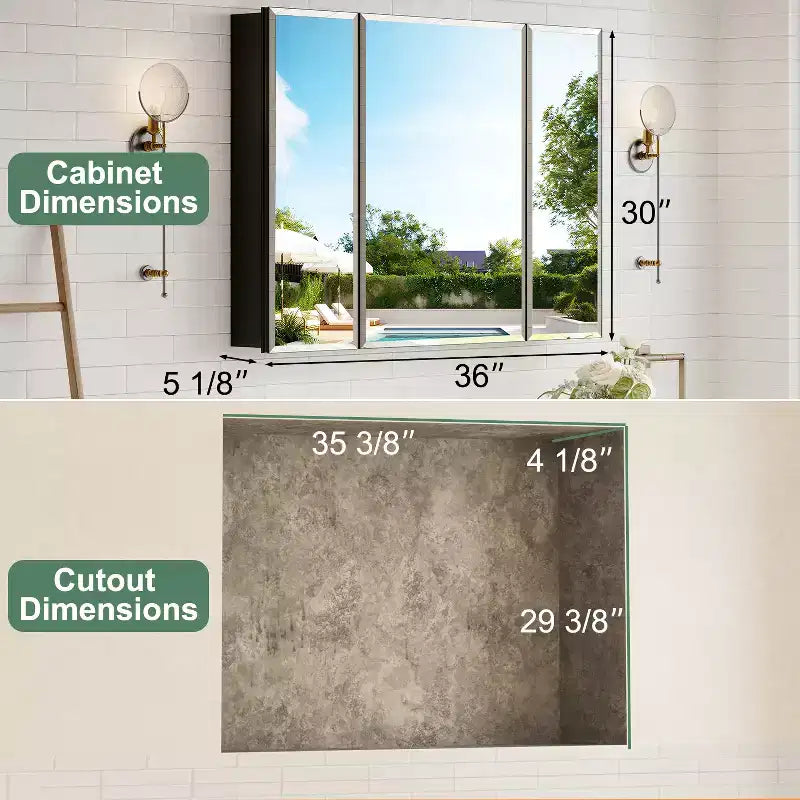 Belle Bathroom Medicine Cabinet with Beveled Mirror, Recessed or Wall Mount, Adjustable Tempered Glass Shelves